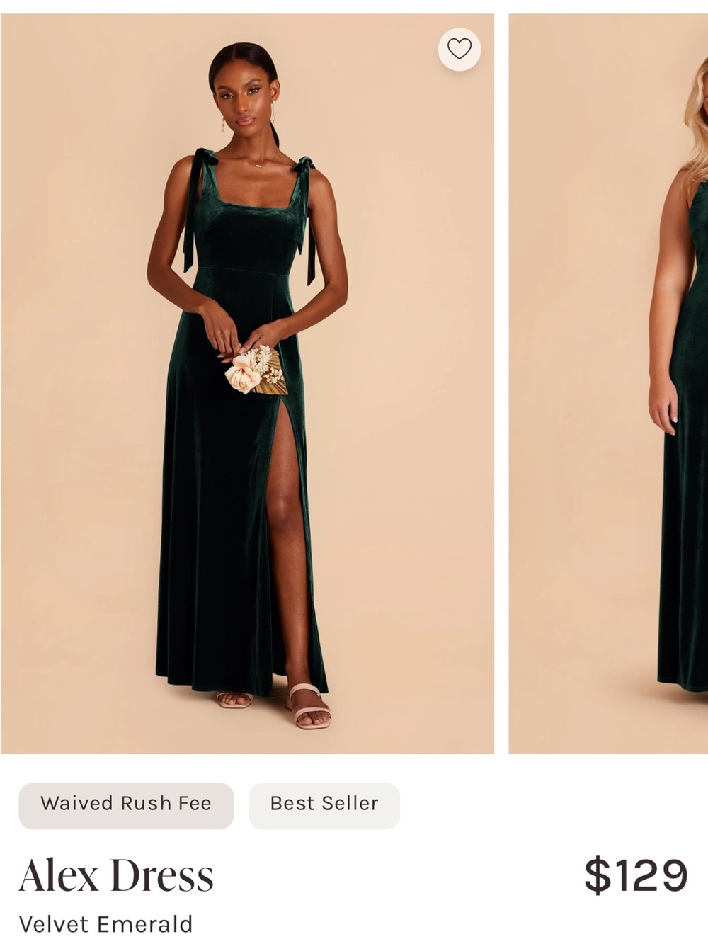Birdy Grey Alex Maxi Dress in Emerald Velvet with Side Slit - Size Large